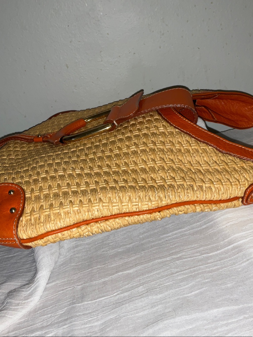 Dolce& Gabbana Vtg.Woven Straw Shoulder Bag with Orange Leather Trim - Picture 12 of 12